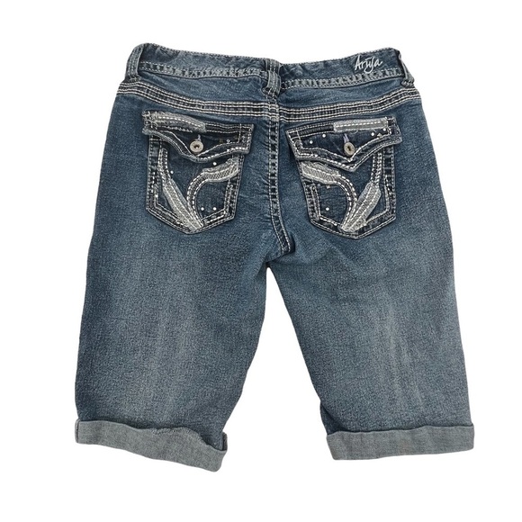 Anya Cuffed Hem Rhinestone Bermuda Denim Jean Shorts Size 5/6 Women's - Picture 3 of 4